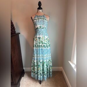 Eliza J Blue, Green, White, Yellow Floral Flowy Halter Maxi Dress - Size 4P